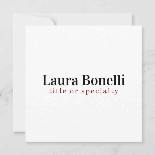 Tarjeta Pequeña Minimalist Professional Modern Plain Name Title (Anverso)