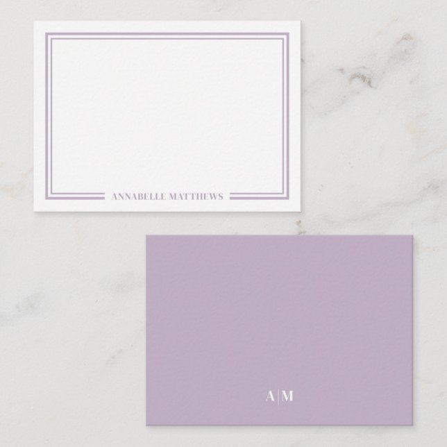 Tarjeta Pequeña Minimalist Purple Two Border Monogram (Anverso / Reverso)