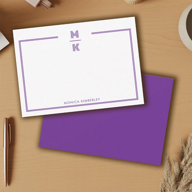 Tarjeta Pequeña Minimalist Purple Two Border Monogram Note Card (Minimalist Purple Two Border Monogram Note Card)