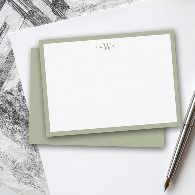 Tarjeta Pequeña Minimalist Sage Green Border Modern Monogram (Subido por el creador)