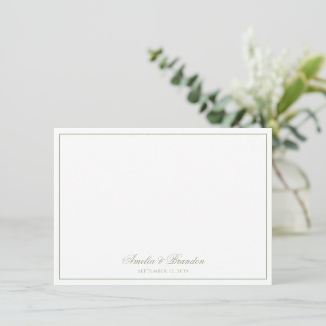 Tarjeta Pequeña Minimalist Sage Green Border Script Personalized (Anverso de pie)