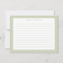 Tarjeta Pequeña Minimalist Sage Green Gingham Plaid Lined