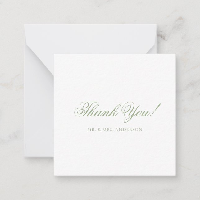 Tarjeta Pequeña Minimalist Sage Green Script Wedding Thank You (Anverso)