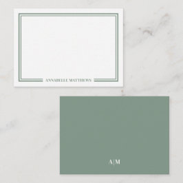 Tarjeta Pequeña Minimalist Sage Green Two Border Monogram