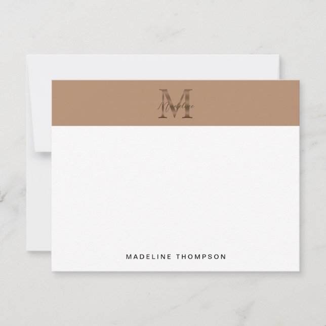 Tarjeta Pequeña Minimalist Script Metallic Taupe Gold Monogram (Anverso)