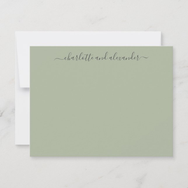 Tarjeta Pequeña Minimalist Script Personalized Couples Jade Green (Anverso)
