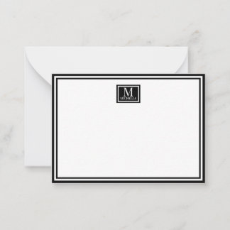 Tarjeta Pequeña Minimalist Two Boarder Monogram Name Black
