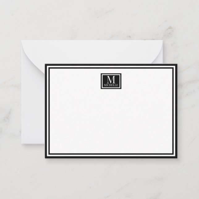 Tarjeta Pequeña Minimalist Two Boarder Monogram Name Black (Anverso)