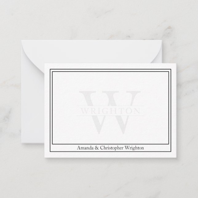 Tarjeta Pequeña Minimalist Two Border Monogram Couple Note Card (Anverso)