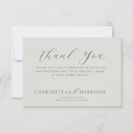 Tarjeta Pequeña Minimalist White Faux Linen Wedding Thank You