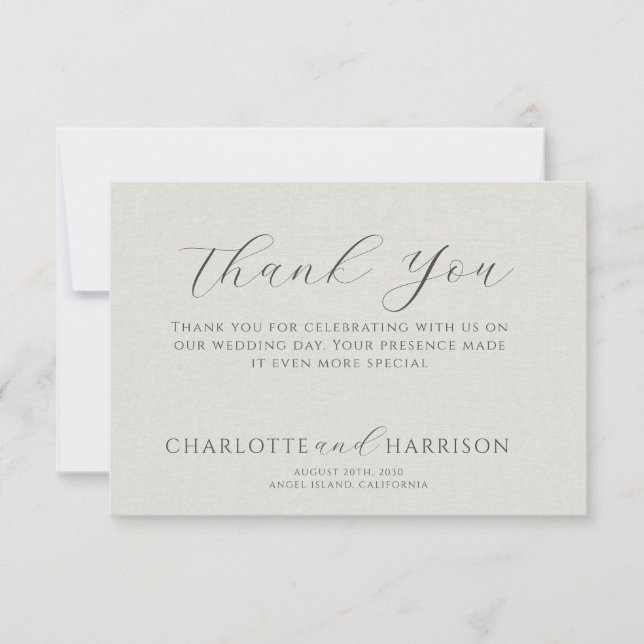 Tarjeta Pequeña Minimalist White Faux Linen Wedding Thank You (Anverso)