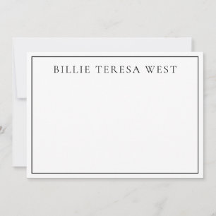 Tarjeta Pequeña Minimalista Blanco   Monograma de Borde Simple Mod