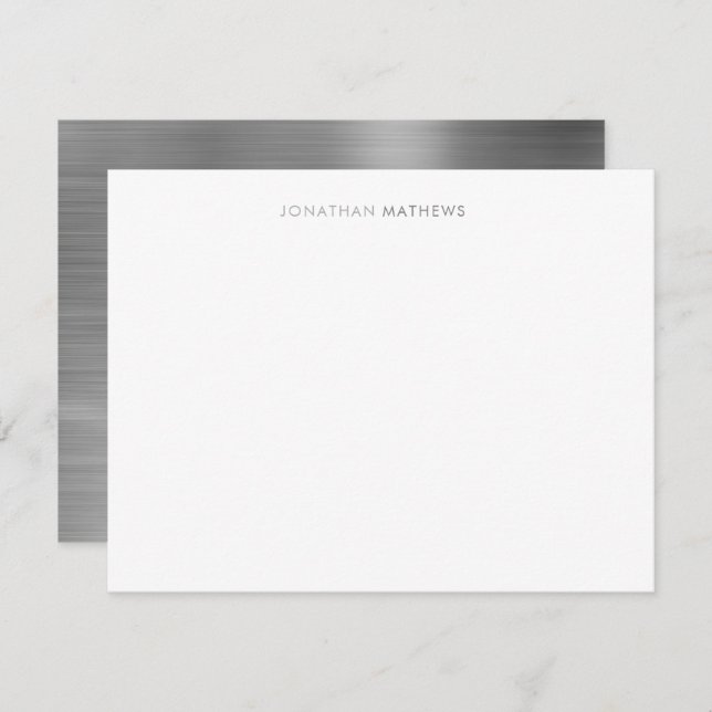 Tarjeta Pequeña Minimalista elegante cepillado Metalizado gris pla (Anverso / Reverso)