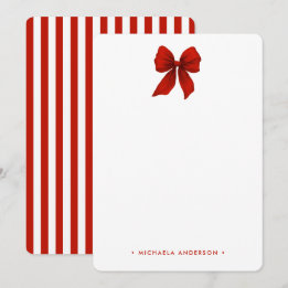Tarjeta Pequeña Minimalista Moderna Coqueta Roja Lazos y Rayas