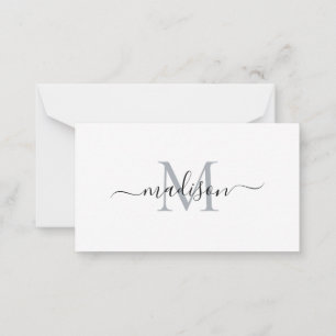 Tarjeta Pequeña Minimalista Moderno Guión Monograma Femenino Gris