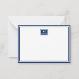 Tarjeta Pequeña Minimalista Monograma de Dos Bordes Nombre Azul Ma