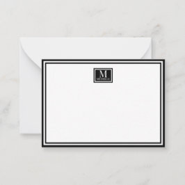 Tarjeta Pequeña Minimalista Monograma de Dos Bordes Nombre Negro