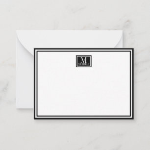 Tarjeta Pequeña Minimalista Monograma de Dos Bordes Nombre Negro