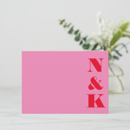 Tarjeta Pequeña Minimalista Monograma moderno Boda rosa y rojo