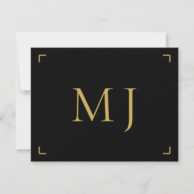 Tarjeta Pequeña Minimalista Monograma moderno dorado negro (Anverso)