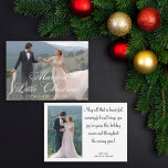 Tarjeta Pequeña mínimo navidades casados boda 2 fotos<br><div class="desc">elegante minimalista casada boda de navidades dos fotos Tarjeta de nota de vacaciones dos caras,  en la foto de la parte trasera con mensaje de vacaciones de recién casados.</div>