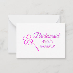 Tarjeta Pequeña Mínimo simple dama de honor rosa agregar nombre añ