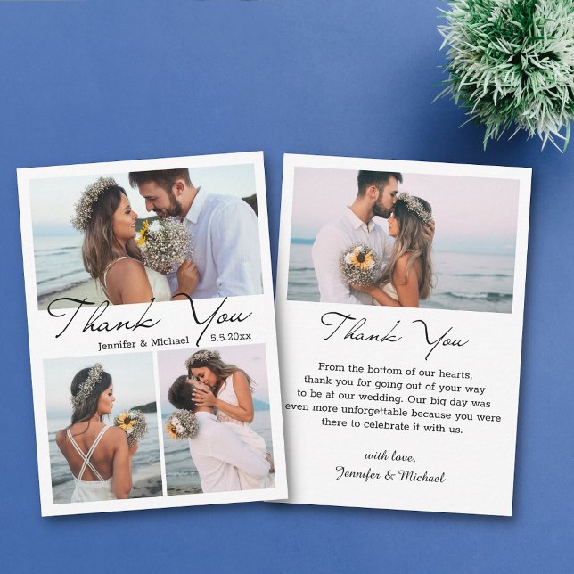 Tarjeta Pequeña mínimo simple gracias 4 boda de collage de fotos (Subido por el creador)