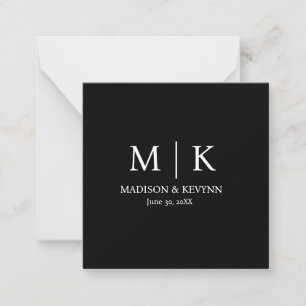 Tarjeta Pequeña Mínimo y elegante Boda de Monograma Blanco y Negro