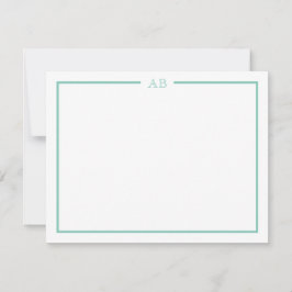 Tarjeta Pequeña Mint Green Floral Monogram Note Cards