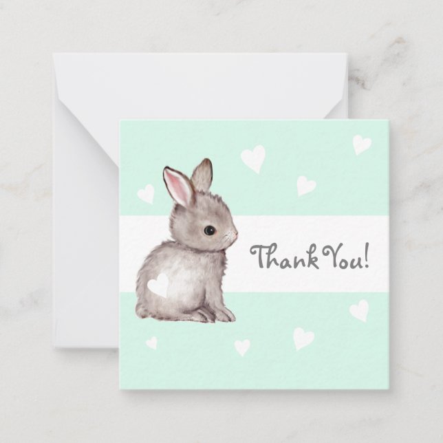 Tarjeta Pequeña Mint Heart Bunny Baby Shower Gracias Notecards (Anverso)