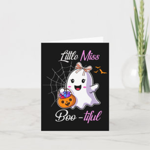 Tarjeta Pequeña Miss Boo, muy graciosa, traje de halloween