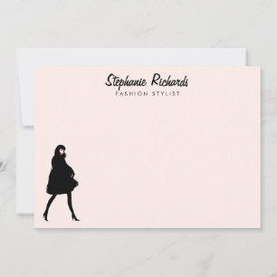 Tarjeta Pequeña Mod Fashion Chica Boutique Pink Flat Notecard