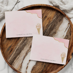 Tarjeta Pequeña Moda Acuarela Moderna Helado Crema Rosa