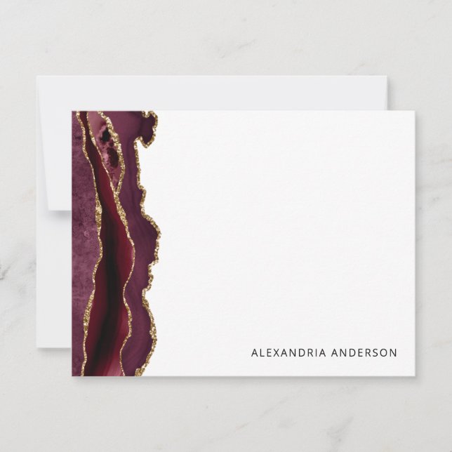 Tarjeta Pequeña Moda Agate Burgundy Red Gold Purpurina Marble Geod (Anverso)