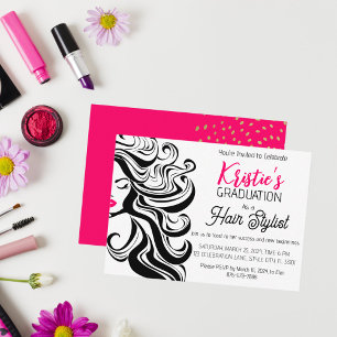 Tarjeta Pequeña Moda Black Pink Hair Stylist Party Cute