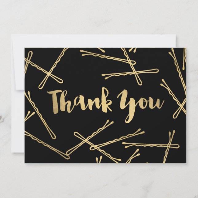 Tarjeta Pequeña Moda Café Bobby Pins Salón del Pelo Negro Gracias (Anverso)
