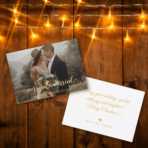 Tarjeta Pequeña moda de caligrafía de oro casada y casada foto bod
