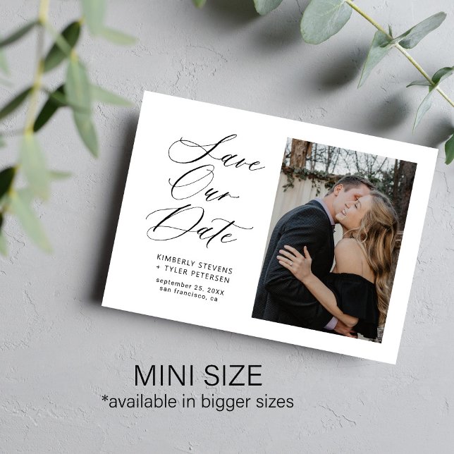 Tarjeta Pequeña Moda de fotos simple boda de guión elegante guarda (Subido por el creador)