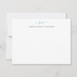 Tarjeta Pequeña Moda Dos Monogramas Guión Giral Gris Azul Polvorie