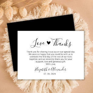 Tarjeta Pequeña Moda Elegance Heart Script Boda Gracias