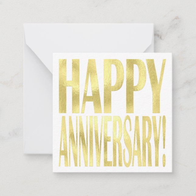 Tarjeta Pequeña Moda elegante de oro metálico feliz aniversario (Anverso)