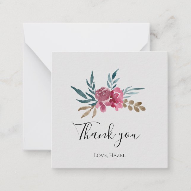 Tarjeta Pequeña Moda elegante romántica "Gracias" floral gris (Anverso)