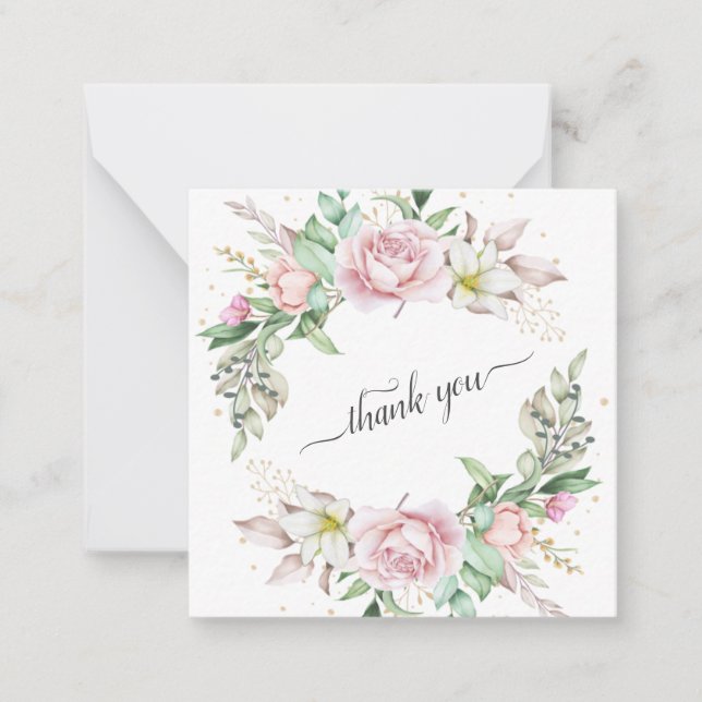 Tarjeta Pequeña moda elegante romántico gracias flores subió (Anverso)