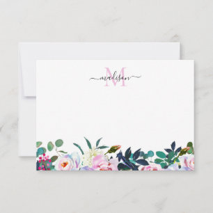 Tarjeta Pequeña Moda Floral Rubor Peonía rosa Monograma Botánico