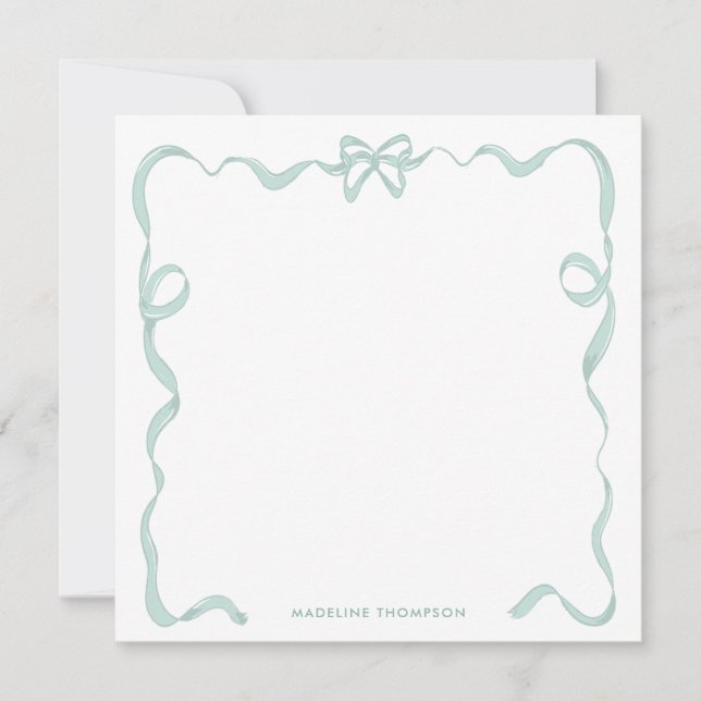 Tarjeta Pequeña Moda Girly Mint Green Bow Ribbon (Anverso)