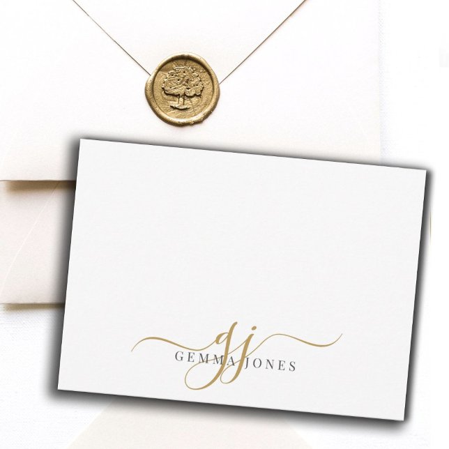 Tarjeta Pequeña Moda Guión Monograma Iniciales Oro Negro Sobre Bla (Subido por el creador)