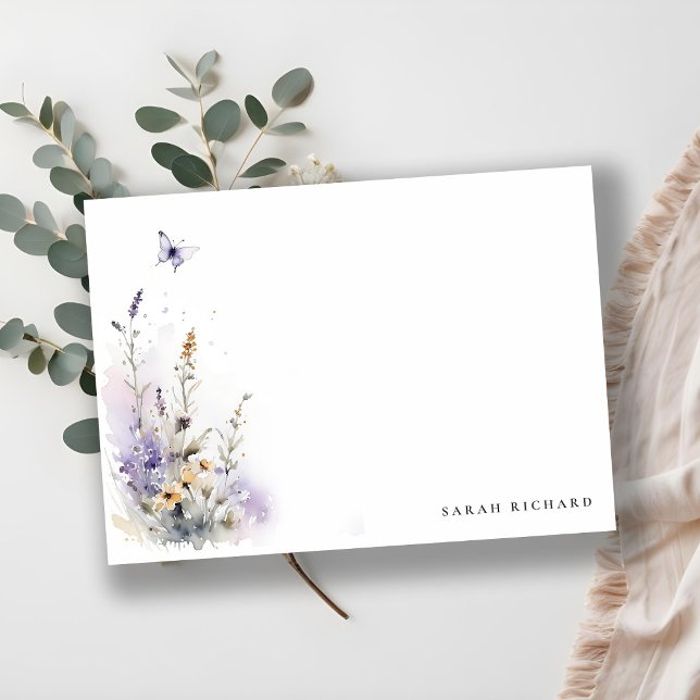 Tarjeta Pequeña Moda Lilac Morado Flor silvestre Mariposa acuarela (Subido por el creador)