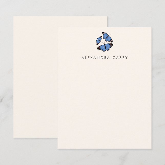 Tarjeta Pequeña Moda moderna azul mariposa personalizada plana (Anverso / Reverso)