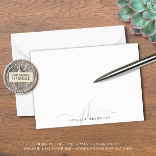 Tarjeta Pequeña Moda moderna Script Gris Monograma Iniciales Mínim