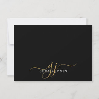 Tarjeta Pequeña Moda Monograma Guión Iniciales Dorado Negro